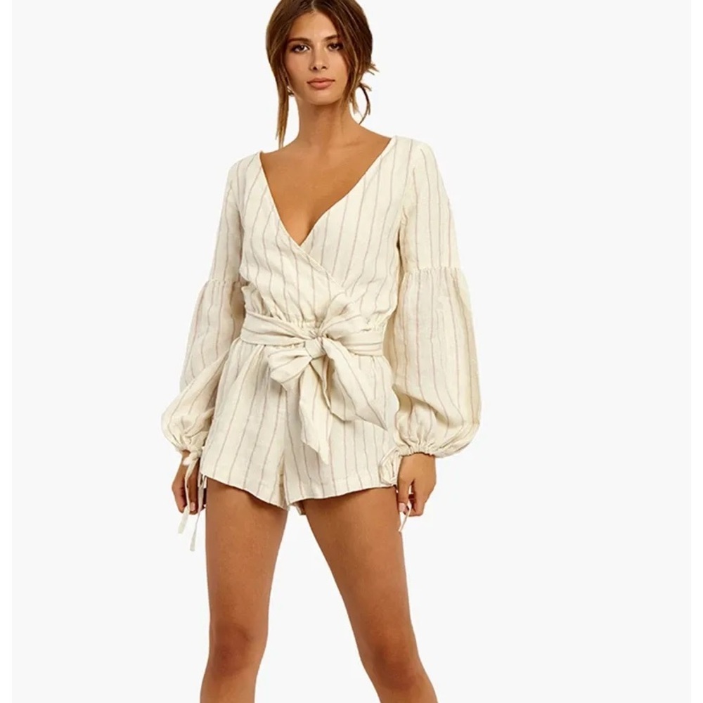 WINSTON WHITE Bella linen pastel striped romper XS